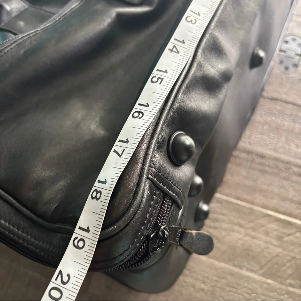 Brookstone Black Genuine‎ Soft Leather Carryon Weekender Roomy Briefcase